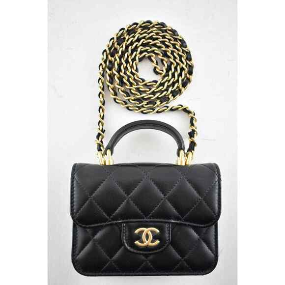 Chanel 21A Black Flap Coin Purse With Chain Gold Handle Shoulder Crossbody Bag - Picture 2 of 12